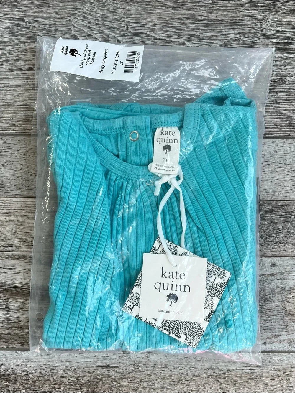 NWT Kate Quinn Turquoise Puff Sleeve Scoop Neck Bodysuit Size 2T